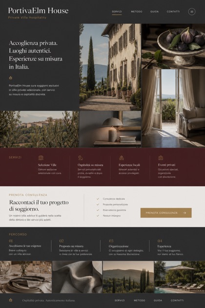Hospitality website design for Italy, showing a clear opening, service information, supporting content, and a focused inquiry action.