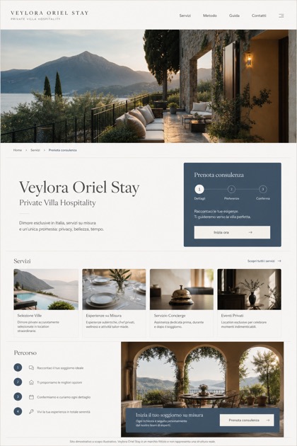 Hospitality website design for Italy, showing a clear opening, service information, supporting content, and a focused inquiry action.