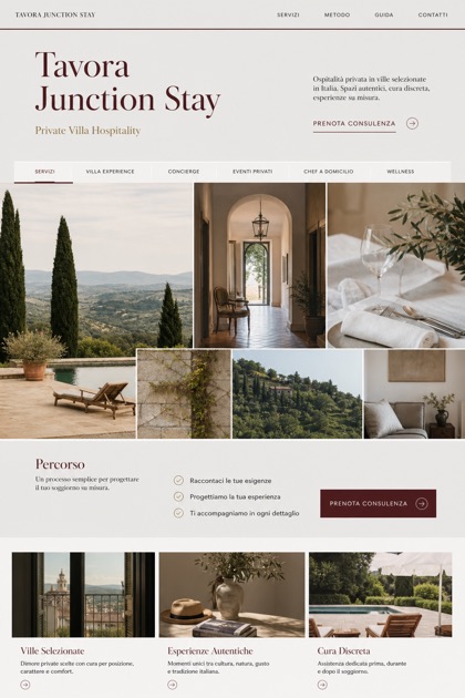 Hospitality website design for Italy, showing a clear opening, service information, supporting content, and a focused inquiry action.