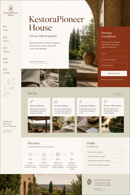 Hospitality website design for Italy, showing a clear opening, service information, supporting content, and a focused inquiry action.
