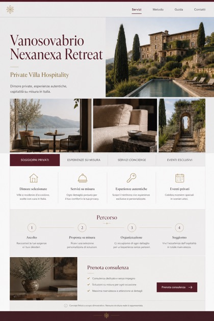 Hospitality website design for Italy, showing a clear opening, service information, supporting content, and a focused inquiry action.