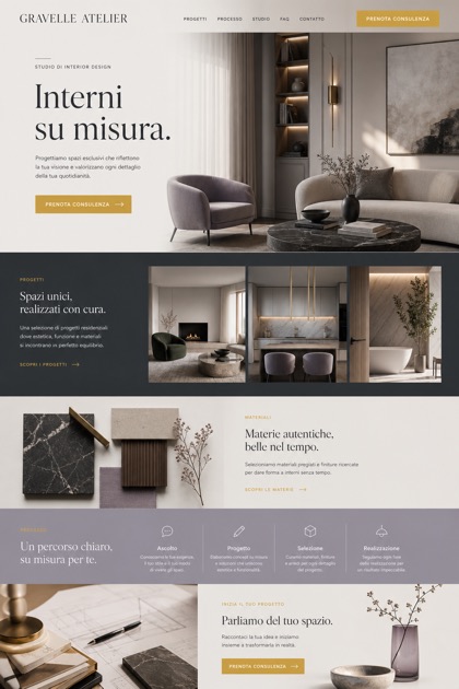 Architecture & Interiors website design for Italy, showing a clear opening, service information, supporting content, and a focused inquiry action.