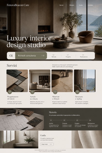Architecture & Interiors website design for Italy, showing a clear opening, service information, supporting content, and a focused inquiry action.