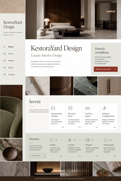 Architecture & Interiors website design for Italy, showing a clear opening, service information, supporting content, and a focused inquiry action.