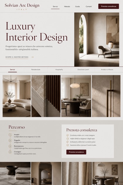 Architecture & Interiors website design for Italy, showing a clear opening, service information, supporting content, and a focused inquiry action.