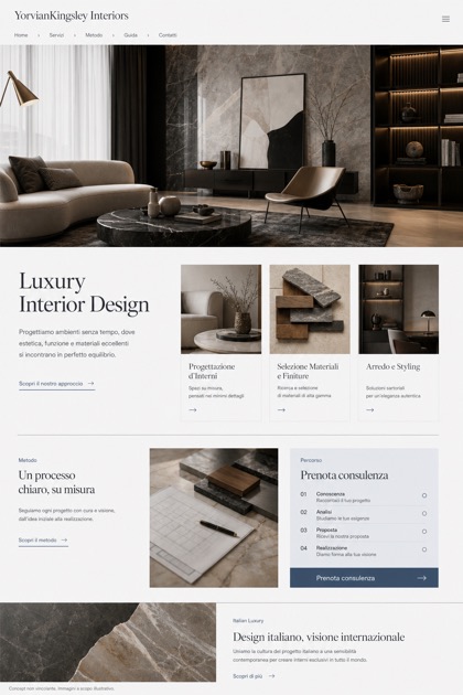 Architecture & Interiors website design for Italy, showing a clear opening, service information, supporting content, and a focused inquiry action.