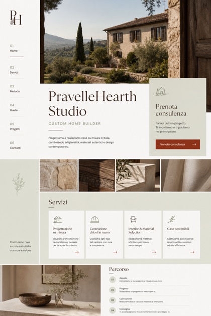Architecture & Interiors website design for Italy, showing a clear opening, service information, supporting content, and a focused inquiry action.