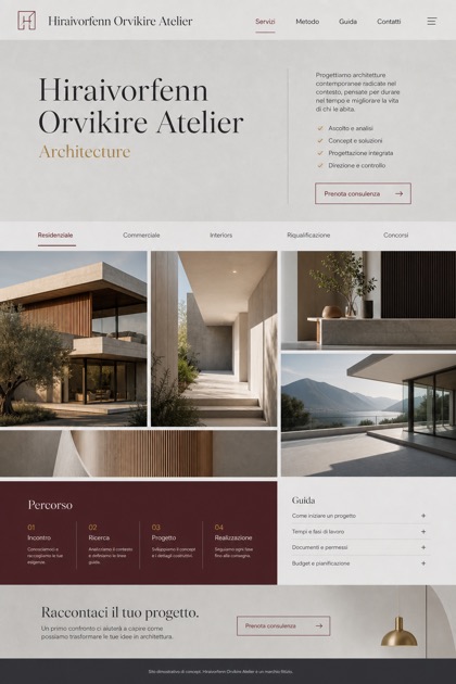 Architecture & Interiors website design for Italy, showing a clear opening, service information, supporting content, and a focused inquiry action.
