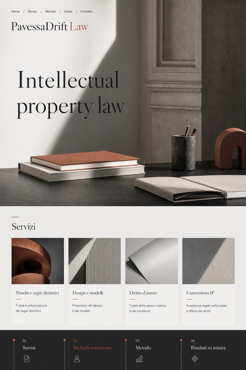 Legal website design for Italy, showing a clear opening, service information, supporting content, and a focused inquiry action.