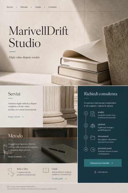 Legal website design for Italy, showing a clear opening, service information, supporting content, and a focused inquiry action.