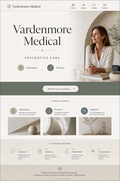 Healthcare website design for Italy, showing a clear opening, service information, supporting content, and a focused inquiry action.