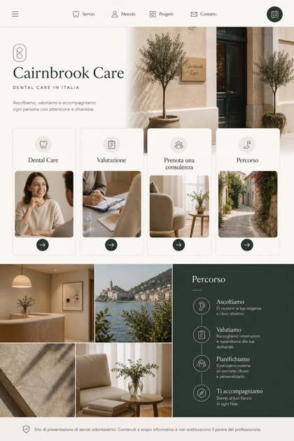 Healthcare website design for Italy, showing a clear opening, service information, supporting content, and a focused inquiry action.