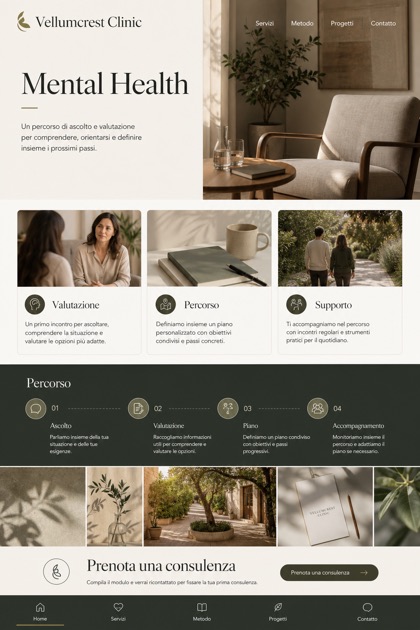 Healthcare website design for Italy, showing a clear opening, service information, supporting content, and a focused inquiry action.