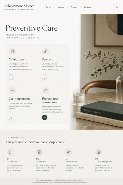 Healthcare website design for Italy, showing a clear opening, service information, supporting content, and a focused inquiry action.
