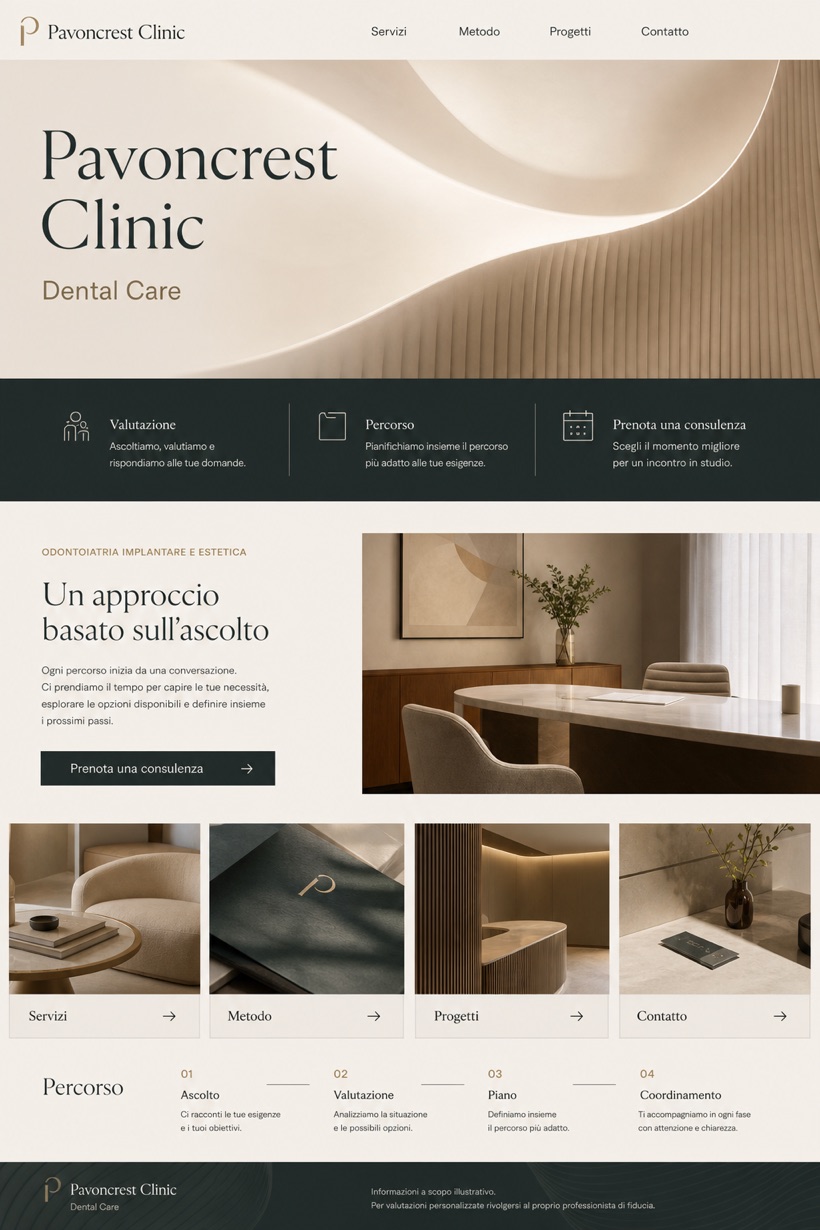 Healthcare website design for Italy, showing a clear opening, service information, supporting content, and a focused inquiry action.