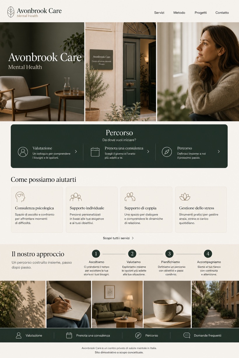 Healthcare website design for Italy, showing a clear opening, service information, supporting content, and a focused inquiry action.