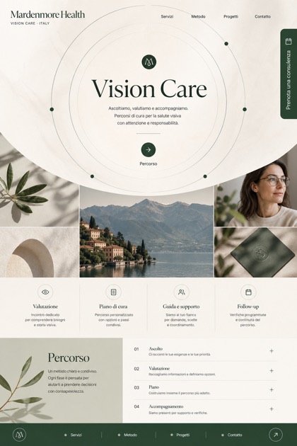 Healthcare website design for Italy, showing a clear opening, service information, supporting content, and a focused inquiry action.