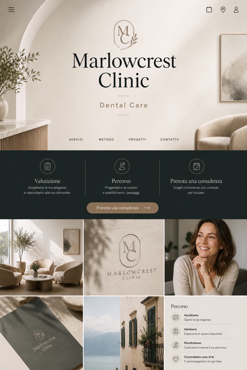 Healthcare website design for Italy, showing a clear opening, service information, supporting content, and a focused inquiry action.