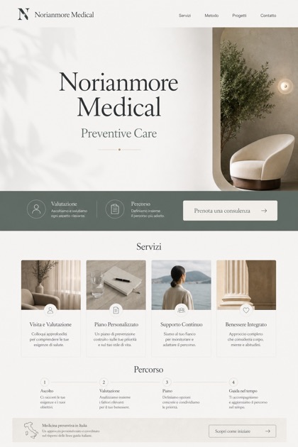 Healthcare website design for Italy, showing a clear opening, service information, supporting content, and a focused inquiry action.