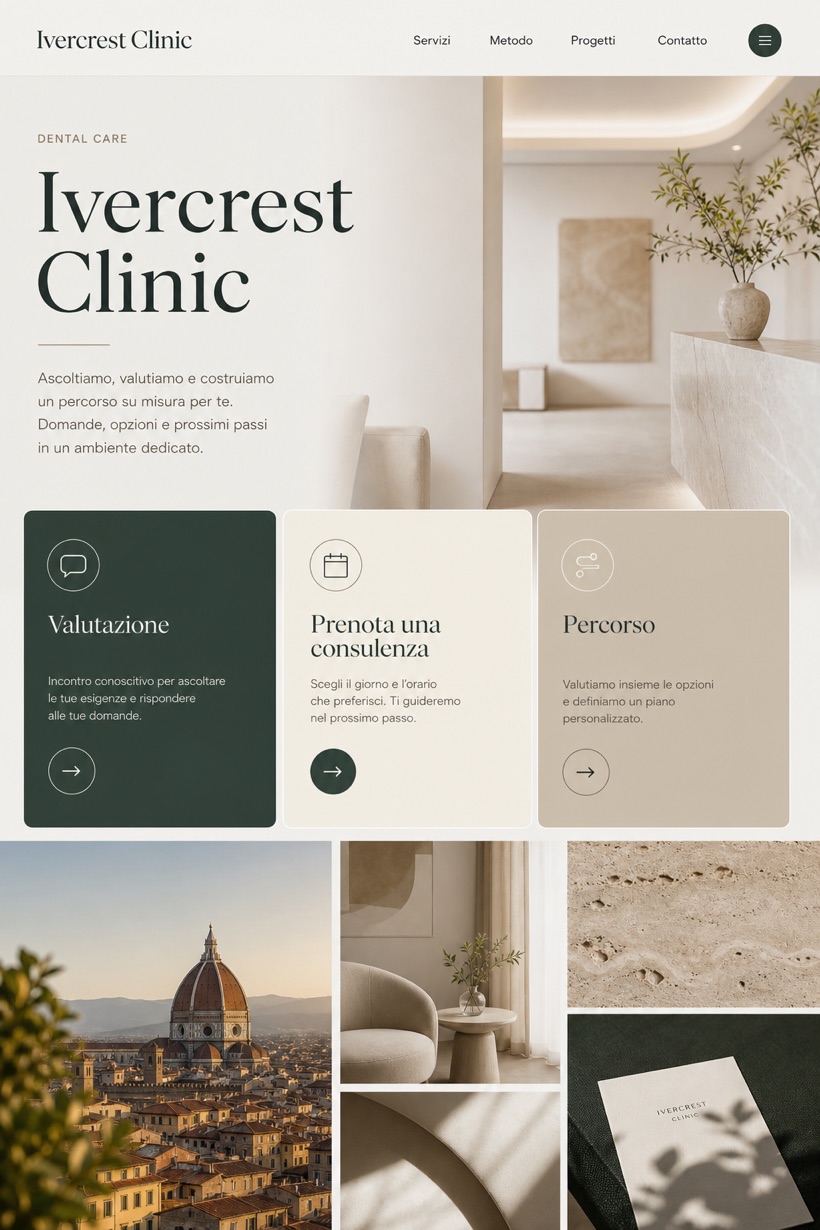 Healthcare website design for Italy, showing a clear opening, service information, supporting content, and a focused inquiry action.