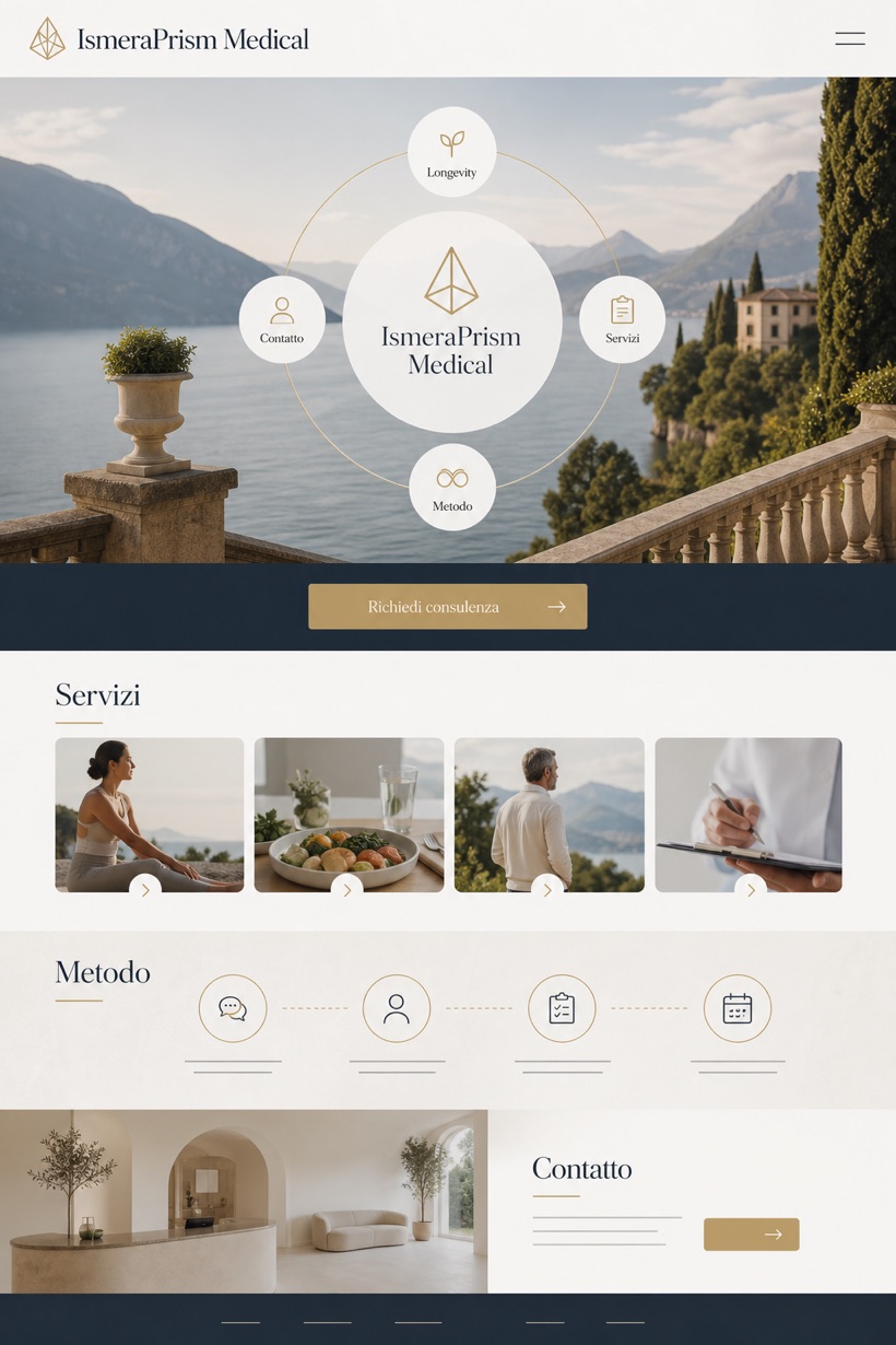 Healthcare website design for Italy, showing a clear opening, service information, supporting content, and a focused inquiry action.