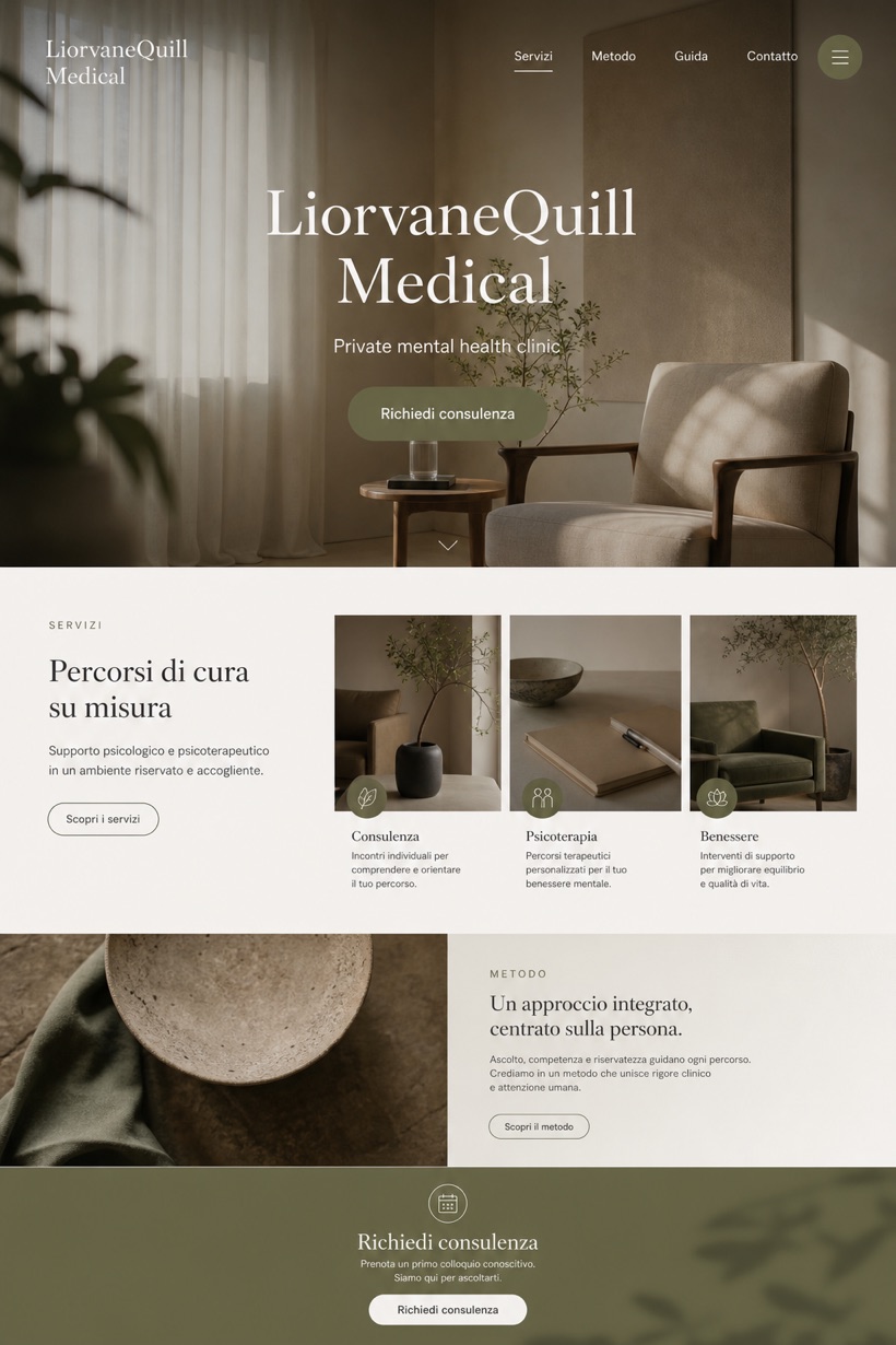 Healthcare website design for Italy, showing a clear opening, service information, supporting content, and a focused inquiry action.