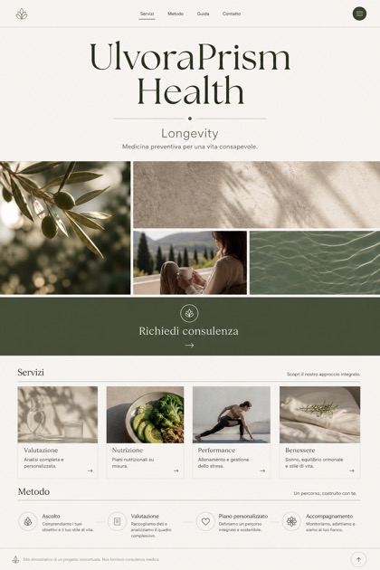 Healthcare website design for Italy, showing a clear opening, service information, supporting content, and a focused inquiry action.