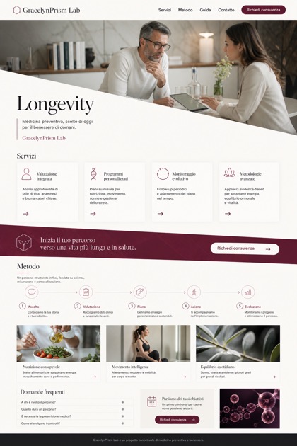 Healthcare website design for Italy, showing a clear opening, service information, supporting content, and a focused inquiry action.