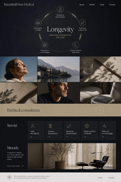 Healthcare website design for Italy, showing a clear opening, service information, supporting content, and a focused inquiry action.