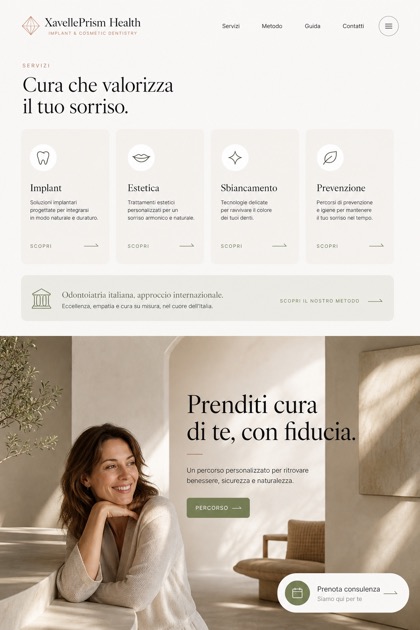Healthcare website design for Italy, showing a clear opening, service information, supporting content, and a focused inquiry action.