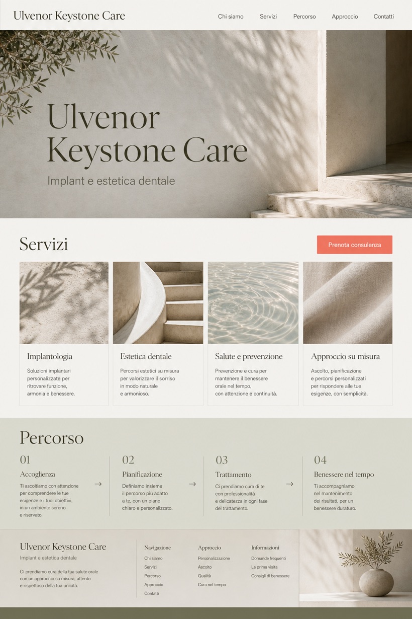 Healthcare website design for Italy, showing a clear opening, service information, supporting content, and a focused inquiry action.