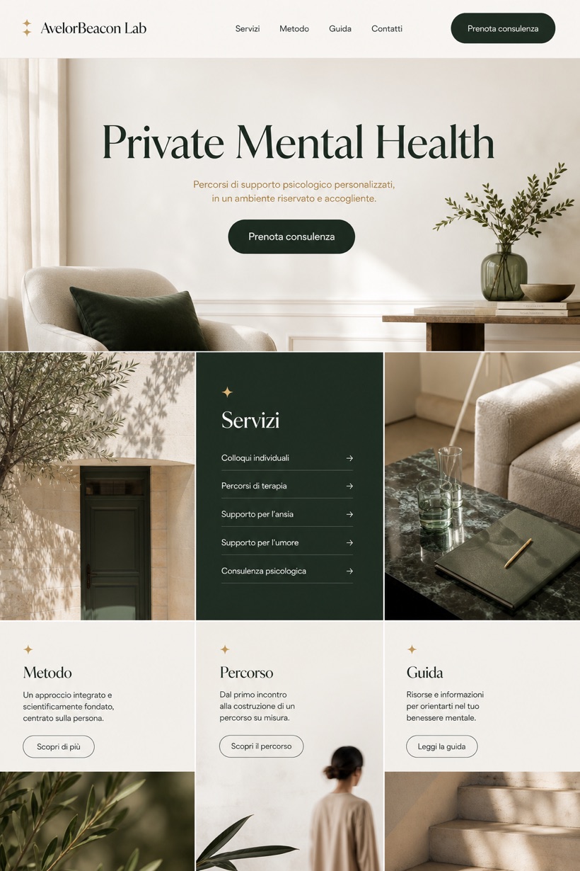 Healthcare website design for Italy, showing a clear opening, service information, supporting content, and a focused inquiry action.