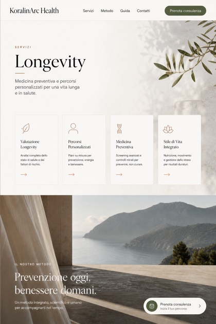 Healthcare website design for Italy, showing a clear opening, service information, supporting content, and a focused inquiry action.