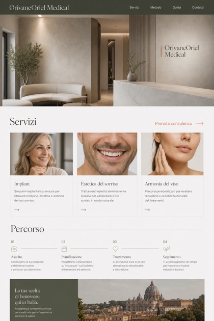 Healthcare website design for Italy, showing a clear opening, service information, supporting content, and a focused inquiry action.