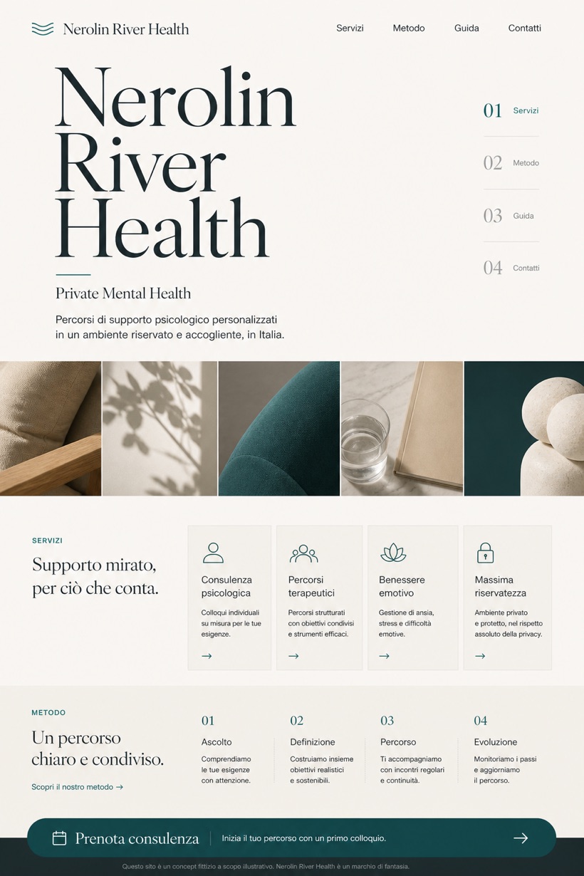 Healthcare website design for Italy, showing a clear opening, service information, supporting content, and a focused inquiry action.