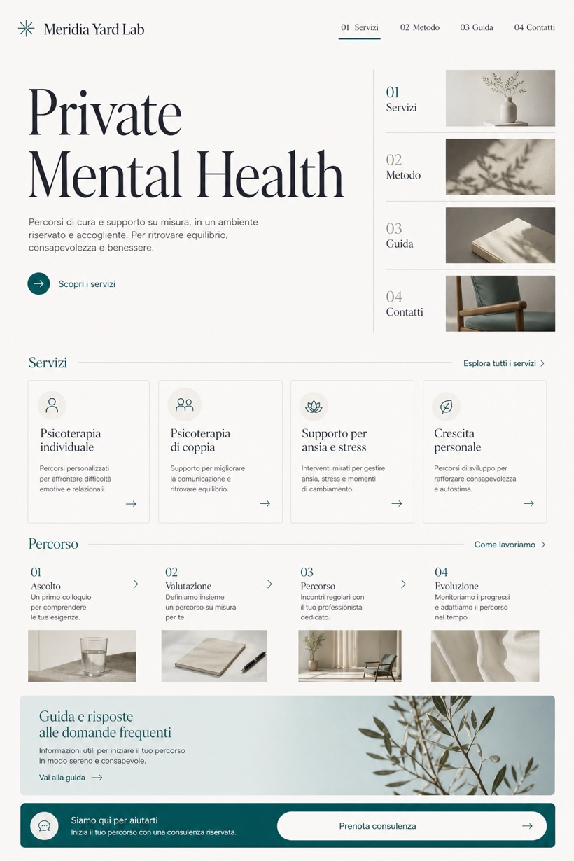Healthcare website design for Italy, showing a clear opening, service information, supporting content, and a focused inquiry action.