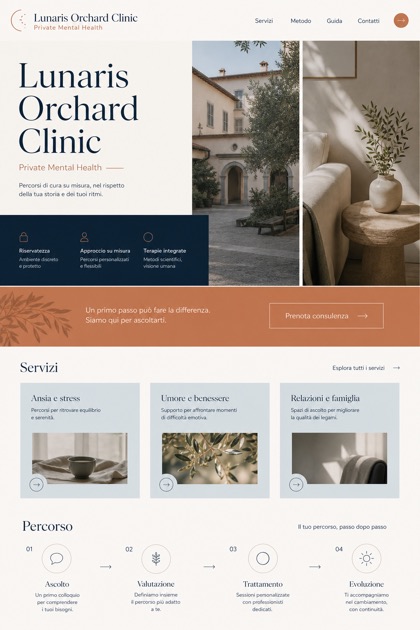 Healthcare website design for Italy, showing a clear opening, service information, supporting content, and a focused inquiry action.
