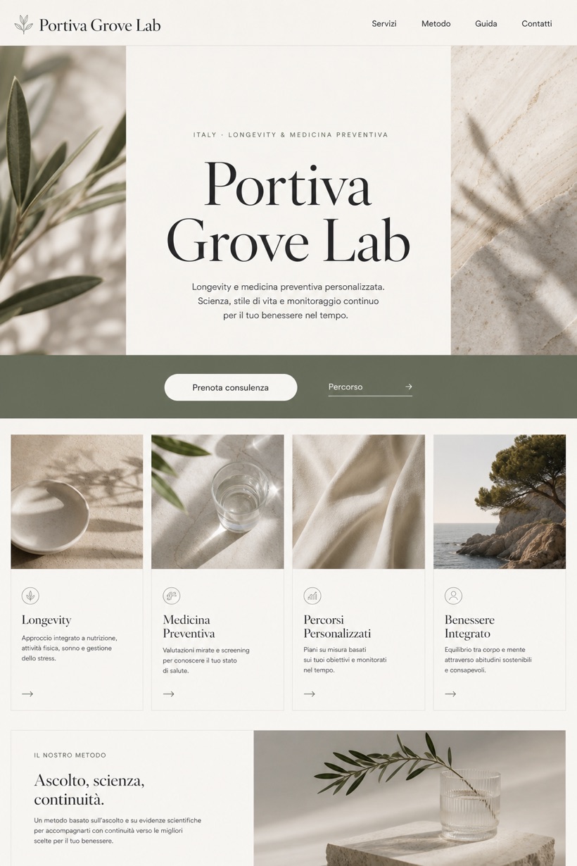 Healthcare website design for Italy, showing a clear opening, service information, supporting content, and a focused inquiry action.