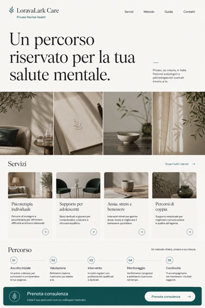 Healthcare website design for Italy, showing a clear opening, service information, supporting content, and a focused inquiry action.