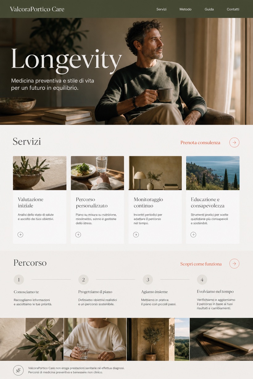 Healthcare website design for Italy, showing a clear opening, service information, supporting content, and a focused inquiry action.