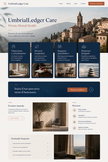 Healthcare website design for Italy, showing a clear opening, service information, supporting content, and a focused inquiry action.