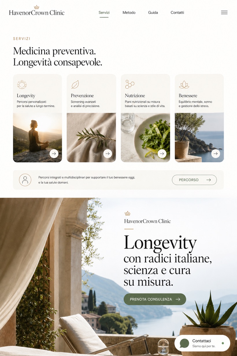 Healthcare website design for Italy, showing a clear opening, service information, supporting content, and a focused inquiry action.
