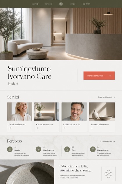 Healthcare website design for Italy, showing a clear opening, service information, supporting content, and a focused inquiry action.