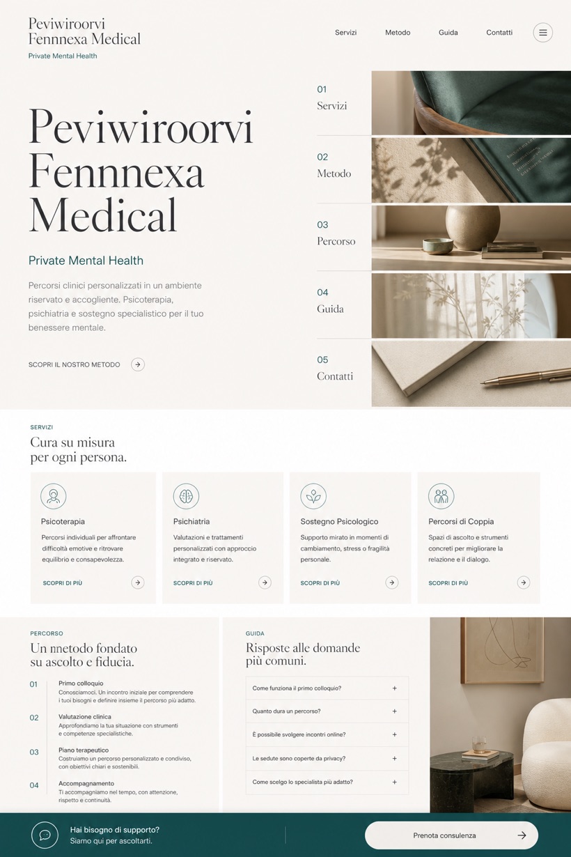 Healthcare website design for Italy, showing a clear opening, service information, supporting content, and a focused inquiry action.