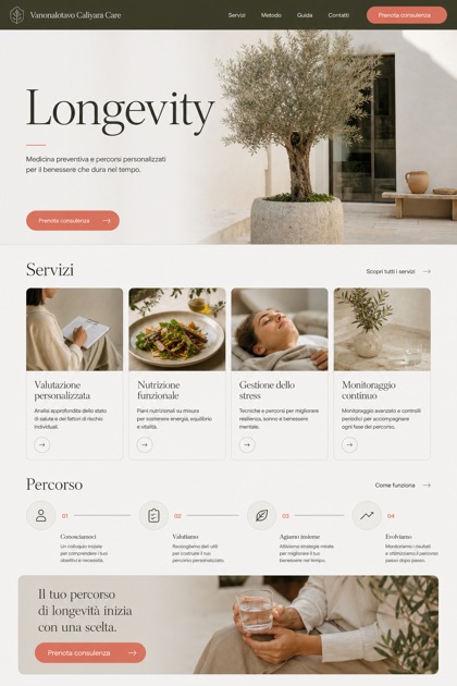 Healthcare website design for Italy, showing a clear opening, service information, supporting content, and a focused inquiry action.