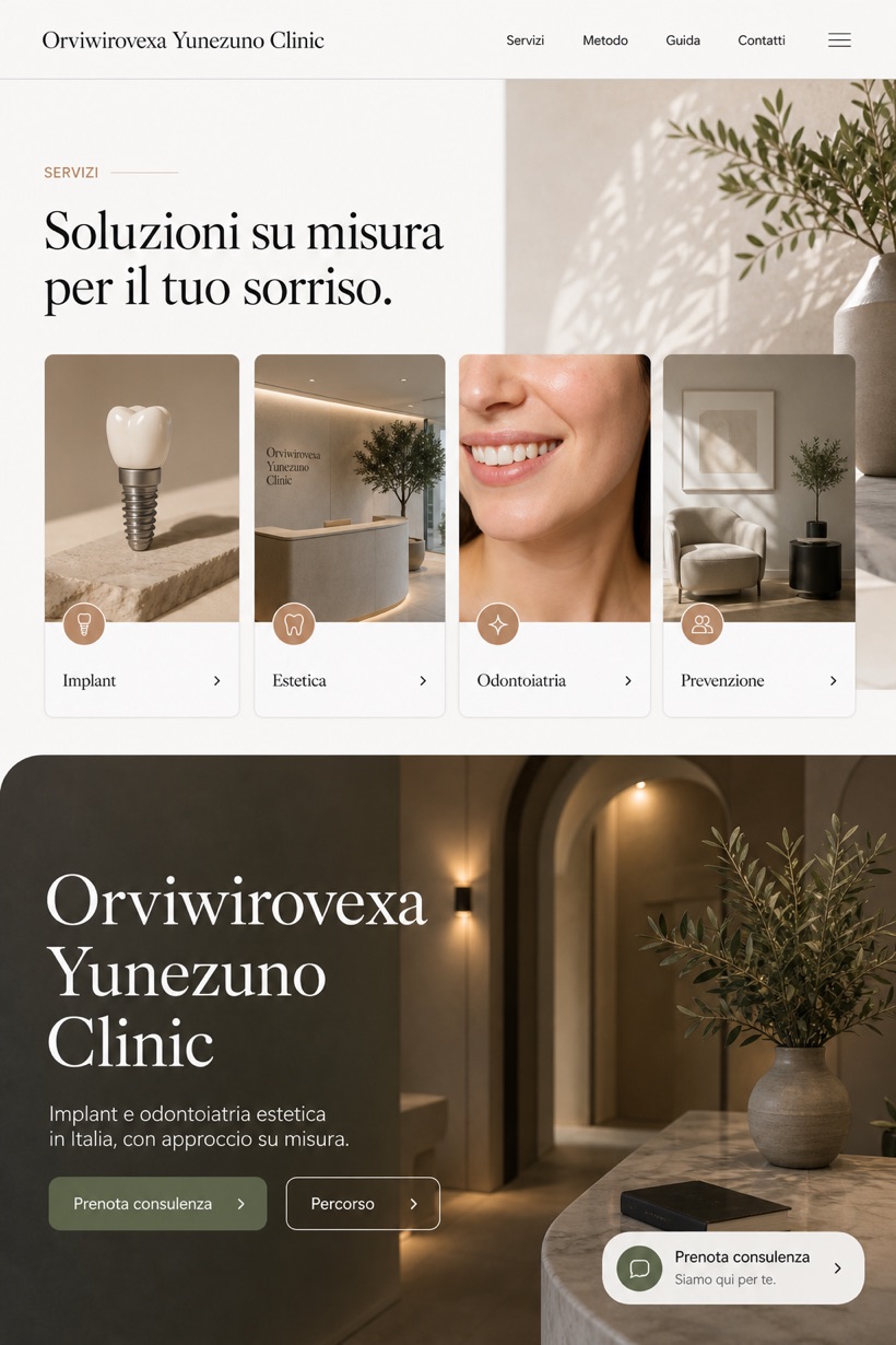 Healthcare website design for Italy, showing a clear opening, service information, supporting content, and a focused inquiry action.
