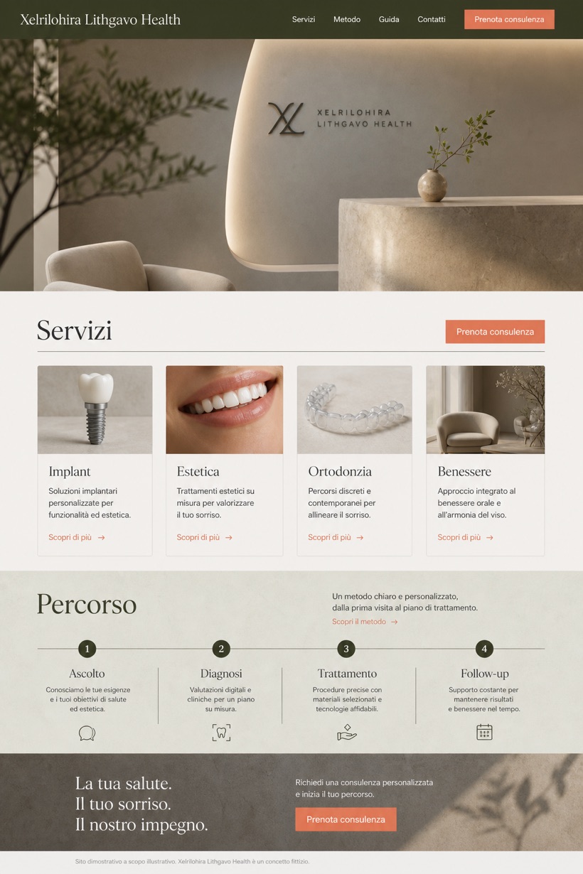 Healthcare website design for Italy, showing a clear opening, service information, supporting content, and a focused inquiry action.