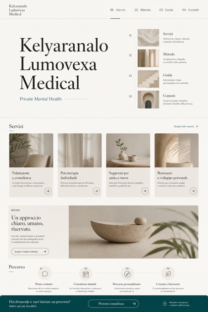 Healthcare website design for Italy, showing a clear opening, service information, supporting content, and a focused inquiry action.