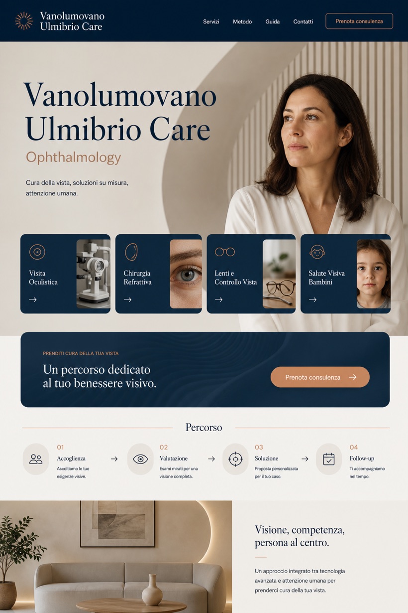 Healthcare website design for Italy, showing a clear opening, service information, supporting content, and a focused inquiry action.