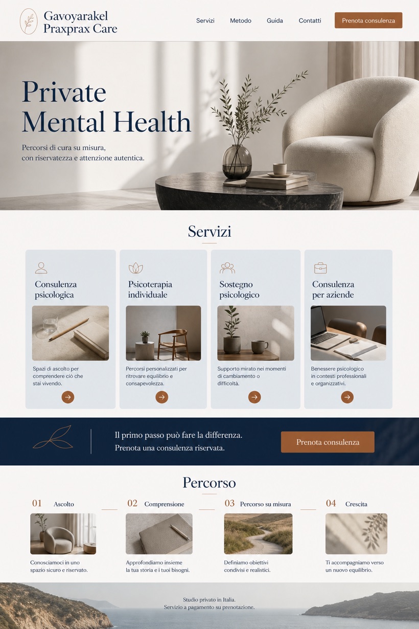 Healthcare website design for Italy, showing a clear opening, service information, supporting content, and a focused inquiry action.